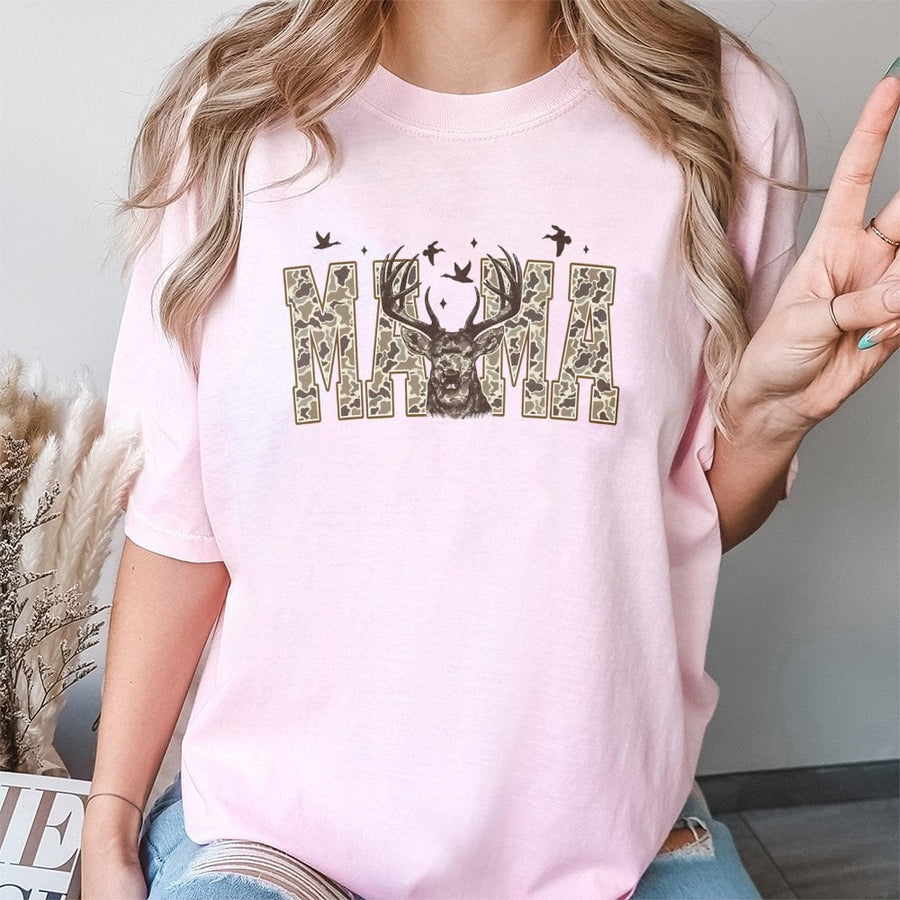 Mama Deer T-Shirt | Camo Hunting Mom Graphic | 100% Cotton Premium Comfort | Country Style Gift for Outdoor Moms