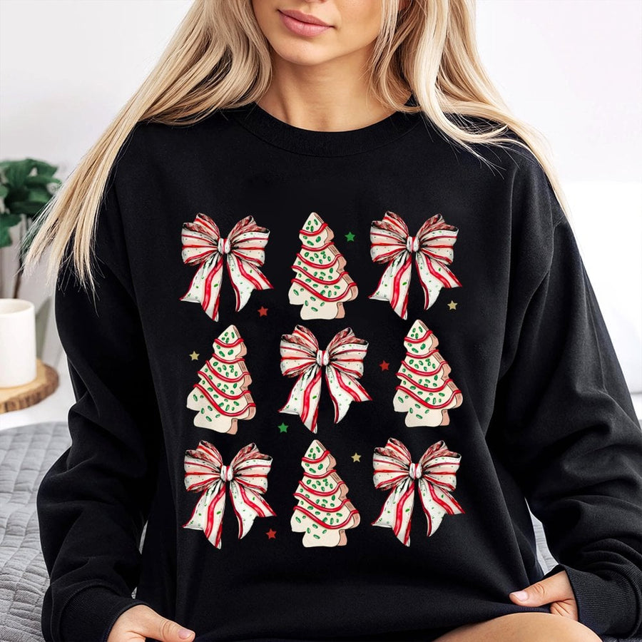 Coquette Christmas Tree Cake Sweatshirt | Holiday Aesthetic Bow Print | Premium Cotton Blend | Festive Gift For Her And Teen Girls