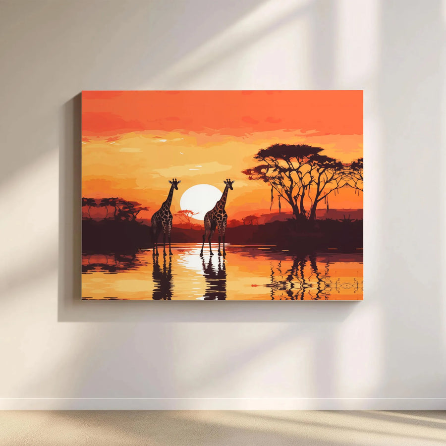 African Sunset Giraffe Canvas Wall Art | Savanna Wildlife Scene | Premium Canvas Print | Living Room Decor & Nature Lover Gift
