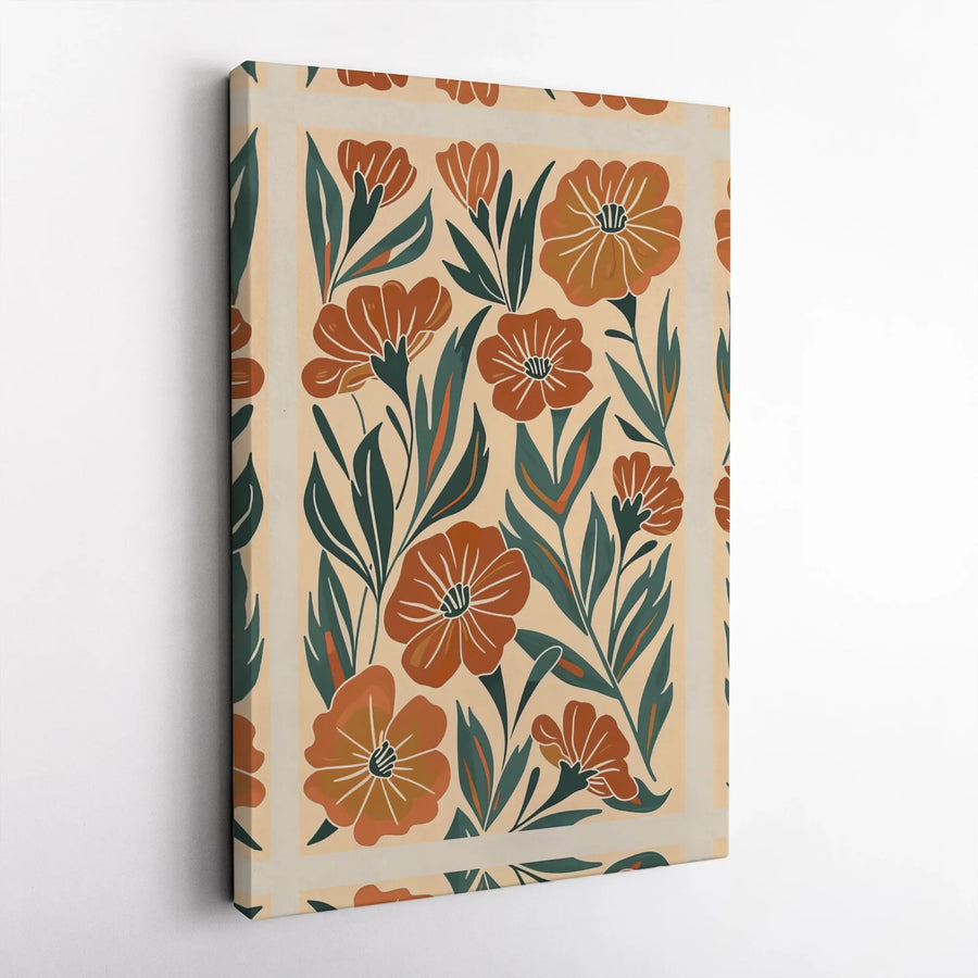 Retro Floral Canvas Wall Art | Mid-Century Modern Botanical Print | Premium Gallery-Wrapped 1.25" Profile | Earthy Tone Aesthetic Decor
