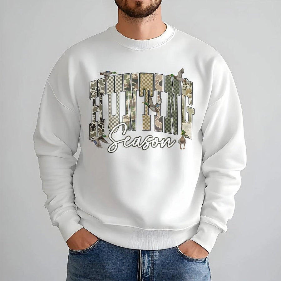 Hunting Season Sweatshirt | Duck Camo Graphic Print | Cotton Blend Premium Quality | Outdoor Wildlife Apparel Gift For Hunters