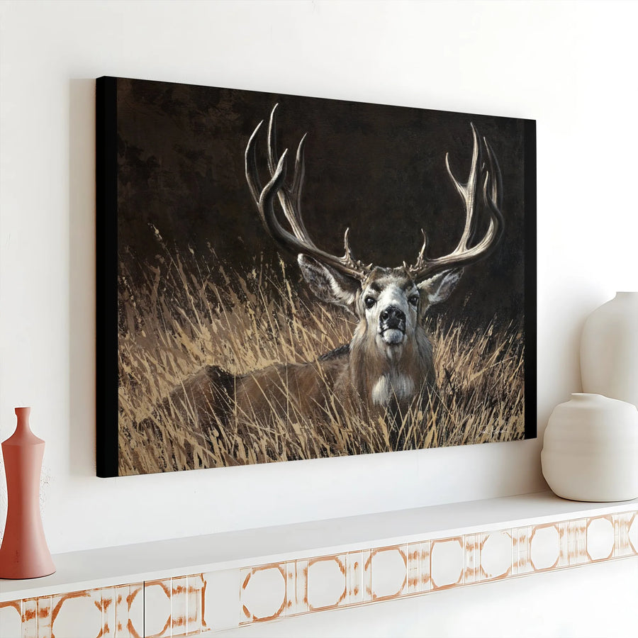 Mule Deer Buck Canvas Wall Art | Large Antlers Wildlife Portrait | 1.25 Inch Gallery Wrap | Rustic Lodge & Hunting Cabin Decor