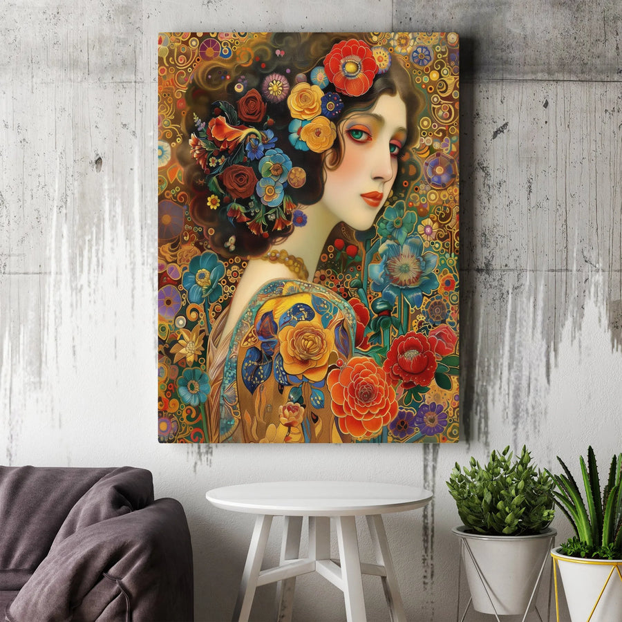 Art Nouveau Woman Canvas Print | Bohemian Floral Portrait Wall Art | Premium Gallery-Quality Decor | Gift for Her Home Aesthetic