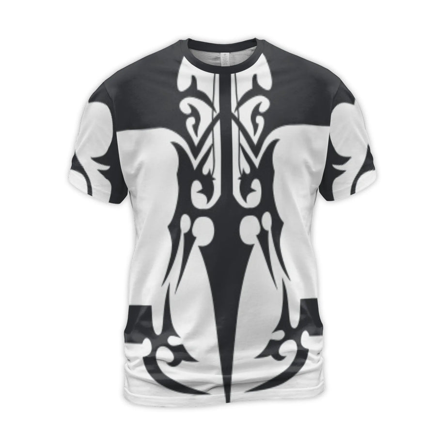 Tribal Tattoo Graphic T-Shirt | Symmetrical Black and White 3D Print | Premium Polyester Spandex | Casual Streetwear for Men and Women