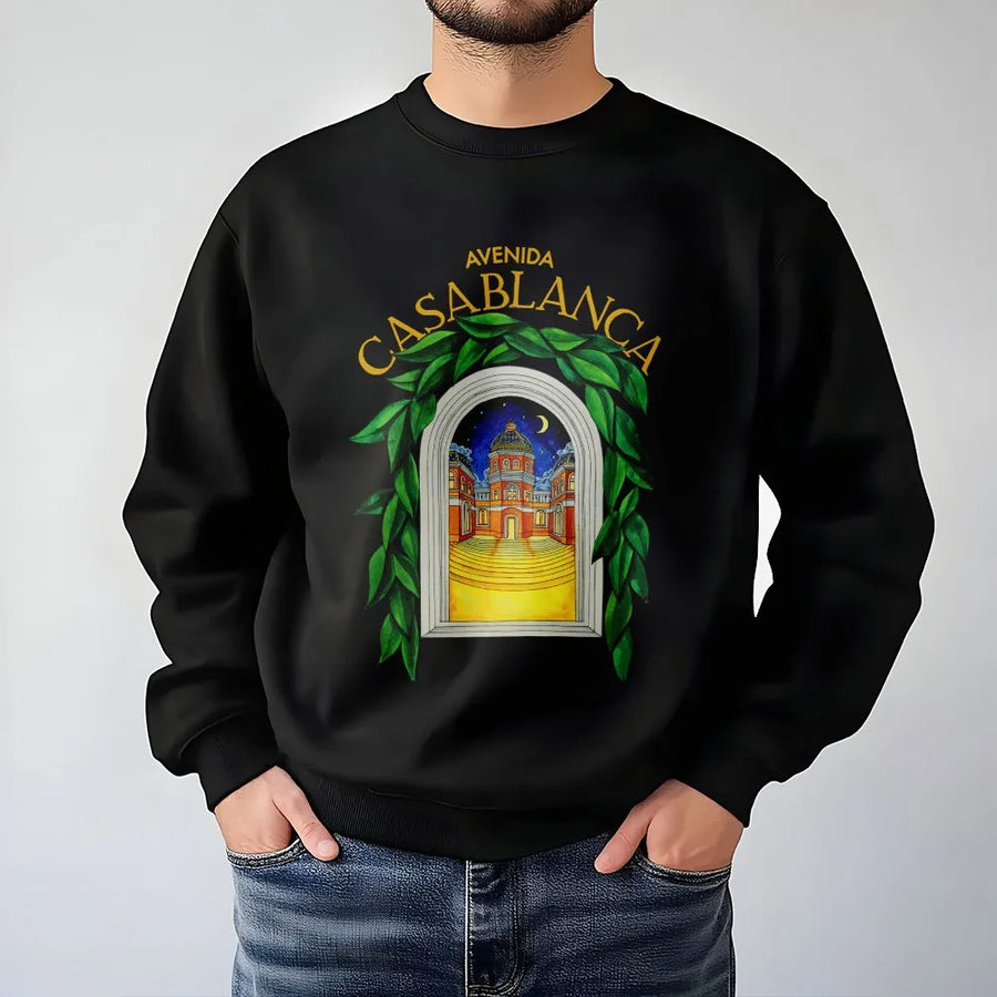 Vintage Casablanca Sweatshirt | Mediterranean Architecture Art Graphic | Premium Unisex Pullover | Morocco Travel Gift for City Lovers