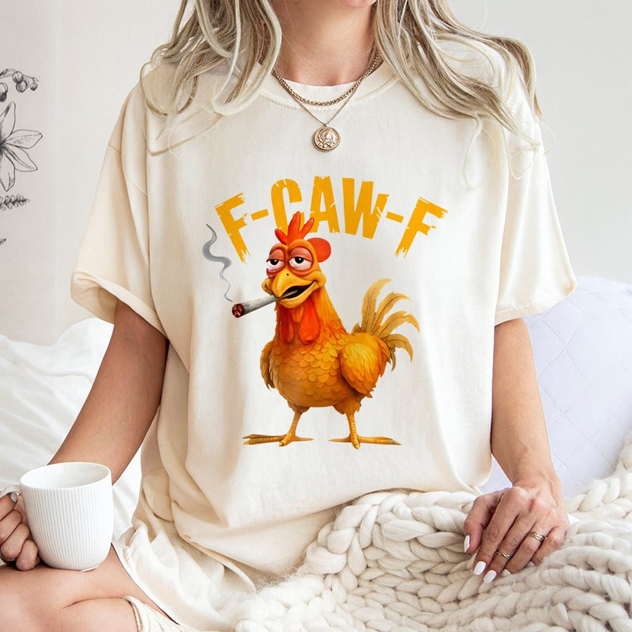 Smoking Chicken Graphic T-Shirt | Funny F-Caw-F Meme Print | Premium 100% Cotton Apparel | Hilarious Gift for Poultry Lovers and Humor Enthusiasts