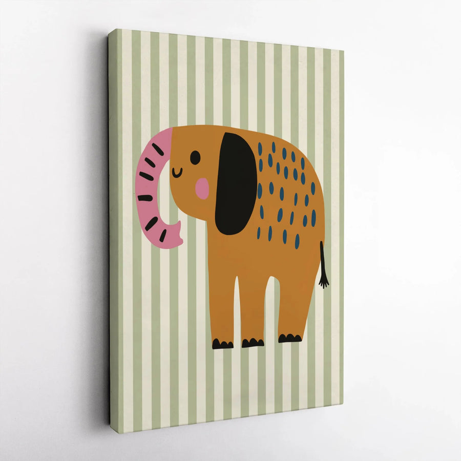 Cute Elephant Wall Art | Modern Cartoon Animal Nursery Decor | Premium Gallery Wrap Canvas | Whimsical Safari Baby Room Gift
