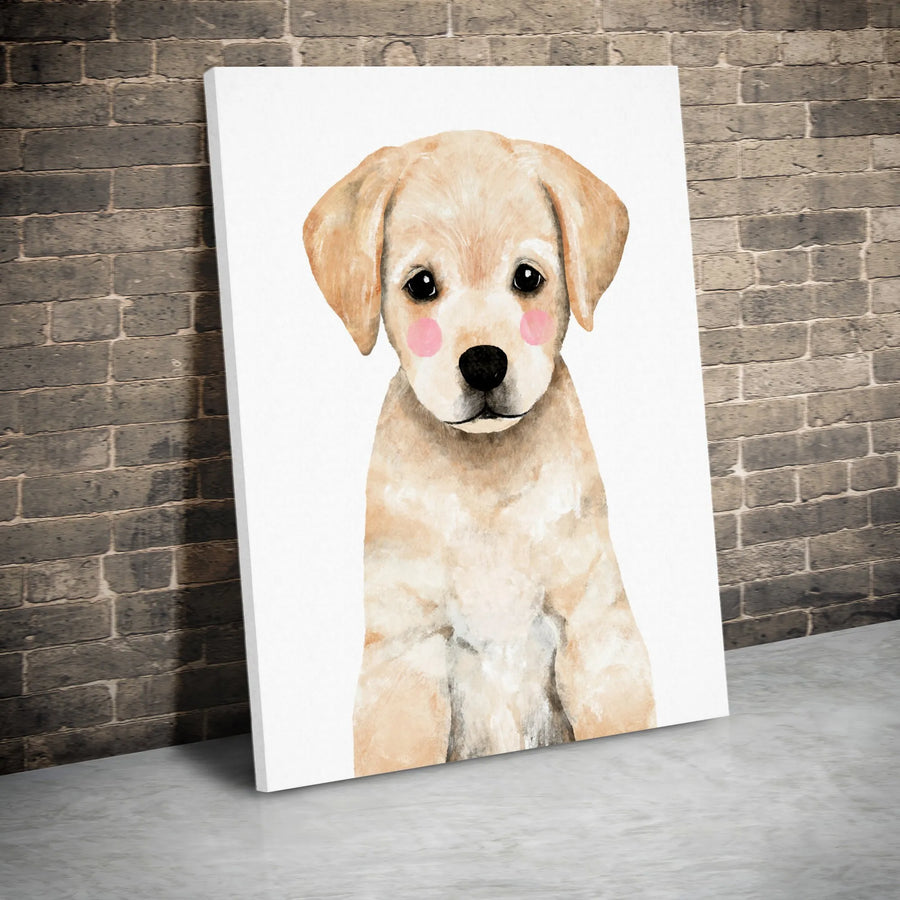 Labrador Puppy Vertical Canvas | Cute Watercolor Dog Portrait | Premium Gallery Wrap | Nursery Wall Decor Gift for Dog Lover