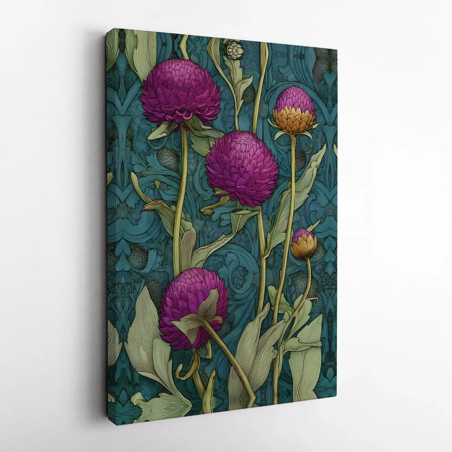 Vintage Floral Canvas Wall Art | Magenta Amaranth Botanical Illustration | Premium Gallery Wrapped Canvas | Living Room Decor Gift