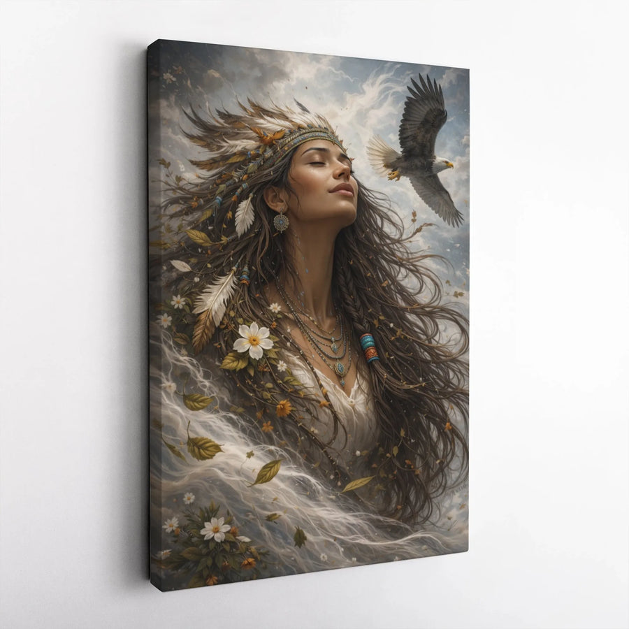 Spirit of the Eagle Canvas Print | Bohemian Goddess Art with Eagle | Premium Gallery Wrap Canvas | Spiritual Home Decor Gift for Her