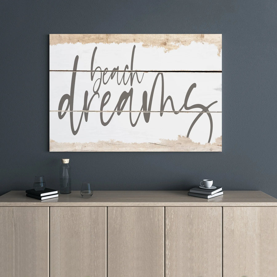 Beach Dreams Canvas Wall Art | Rustic Coastal Farmhouse Typography | 1.25 Inch Premium Gallery Wrap | Gift for Beach House Decor Enthusiasts