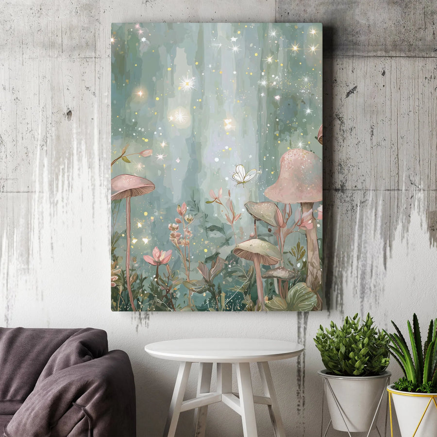 Enchanted Mushroom Forest Vertical Canvas | Whimsical Fairycore Pastel Art | Premium Fade-Resistant 1.25” Thick Print | Dreamy Cottagecore Bedroom Decor Gift