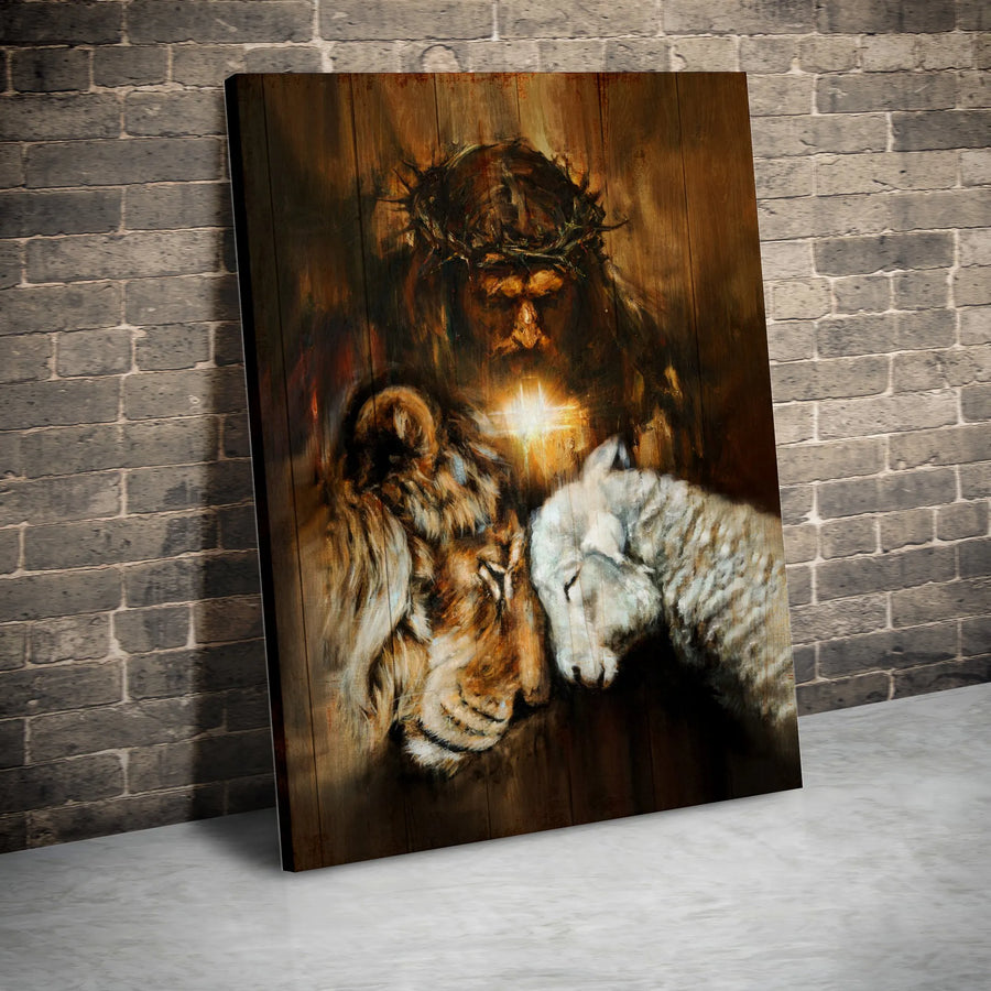Jesus Lion and Lamb Wall Art | Christian Religious Canvas Print | Premium Gallery-Wrapped Decor | Faith Inspired Home Gift