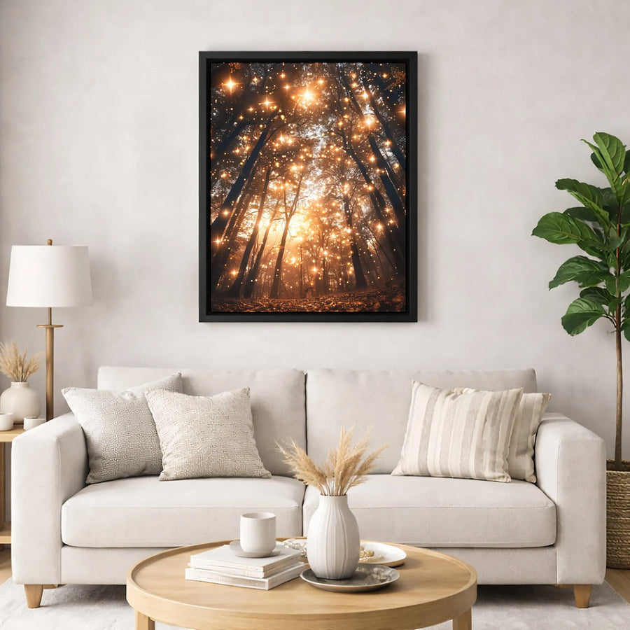 Enchanted Forest Canvas Print | Magical Glowing Fireflies Wall Art | Premium Fade-Resistant Gallery Wrap | Whimsical Home Decor Gift