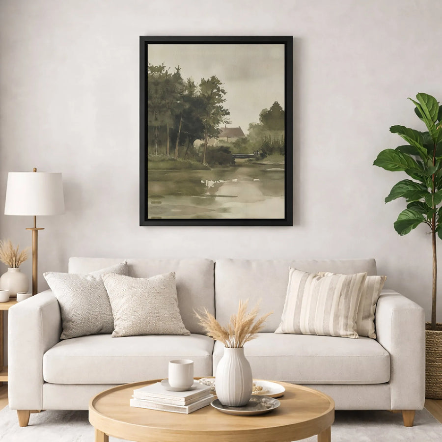 Landscape Forest Canvas Wall Art | Neutral Watercolor Nature Print | Premium Fade-Resistant Gallery Wrap | Modern Home Office Decor Gift
