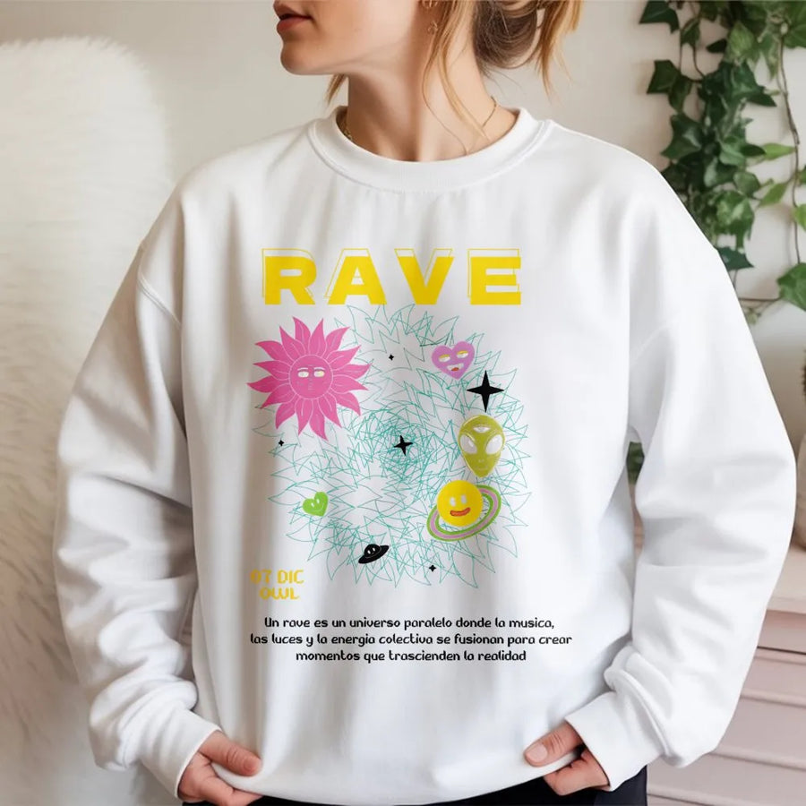 Rave Party Sweatshirt | Alien Smiley Graphic Streetwear | Premium Cotton Blend | Edm Festival Clothing Gift for Adults