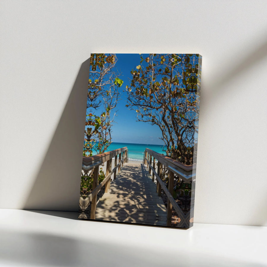 Beach Path Canvas Wall Art | Tropical Boardwalk to Ocean Scene | Premium Gallery Wrapped Canvas | Coastal Home Decor Gift