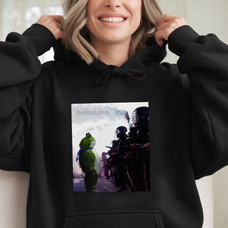 Portland 2025 Frog Hoodie | Protest Art Graphic | Premium Cotton Blend | Unisex Streetwear Gift for Activists