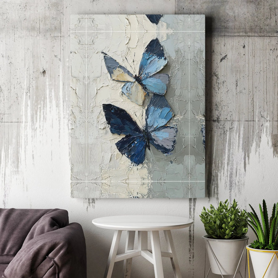 Blue Butterfly Canvas Wall Art | 3D Textured Impasto Style Print | Premium 1.25" Thick Canvas | Modern Farmhouse Decor Gift for Nature Lover