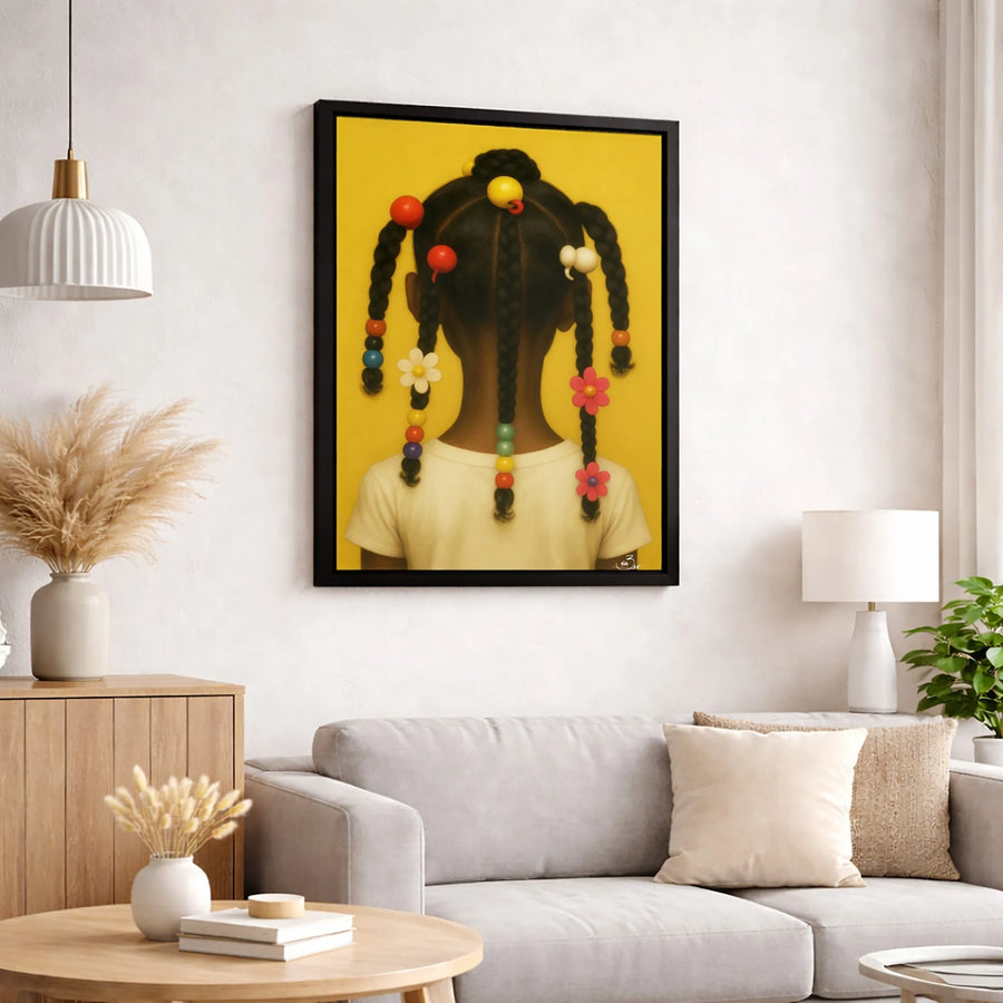 Black Girl Art Canvas Print | Colorful Hair Beads Portrait | Premium Fade-Resistant Gallery Wrap | Cultural Wall Decor for Kids Bedroom
