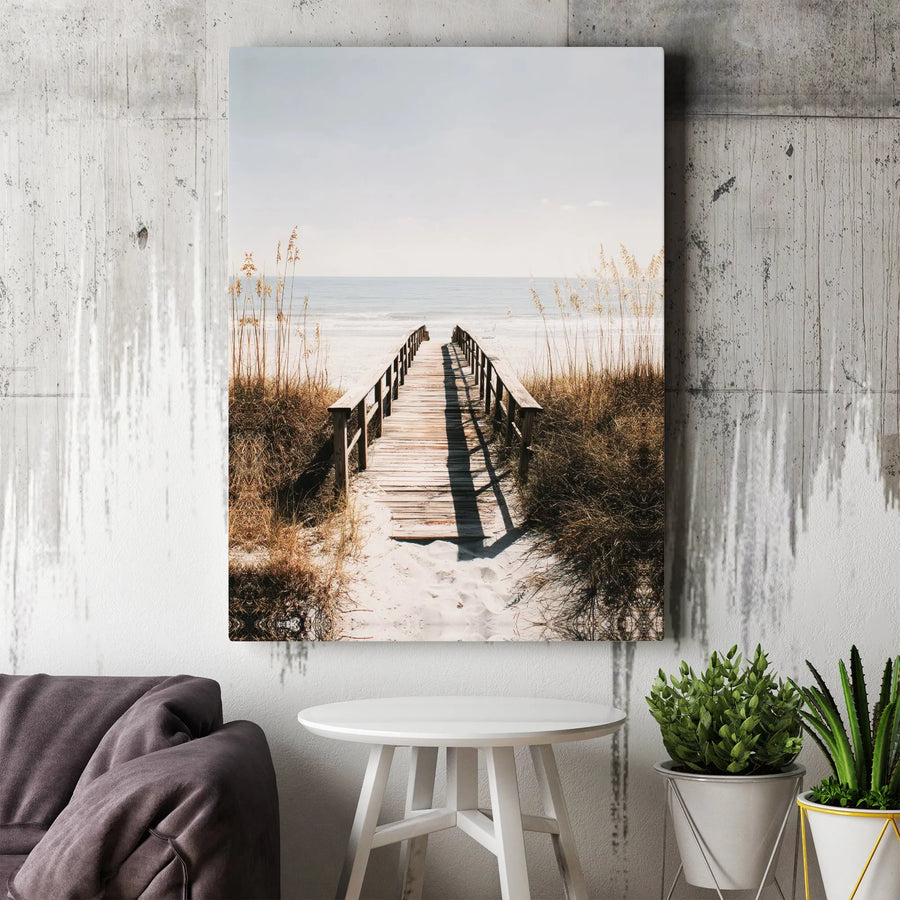 Beach Boardwalk Vertical Canvas Wall Art | Coastal Ocean Path & Sea Grass Landscape Print | Premium 1.25” Gallery Wrap | Serene Coastal Home Decor Gift