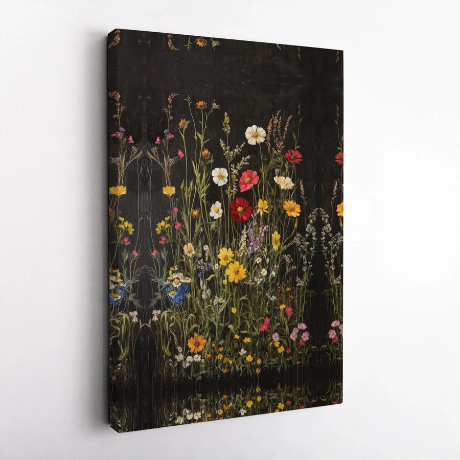 Wildflower Meadow Canvas Wall Art | Mirrored Floral Botanical Print | Premium Gallery-Wrapped Decor | Nature Lover Living Room Gift