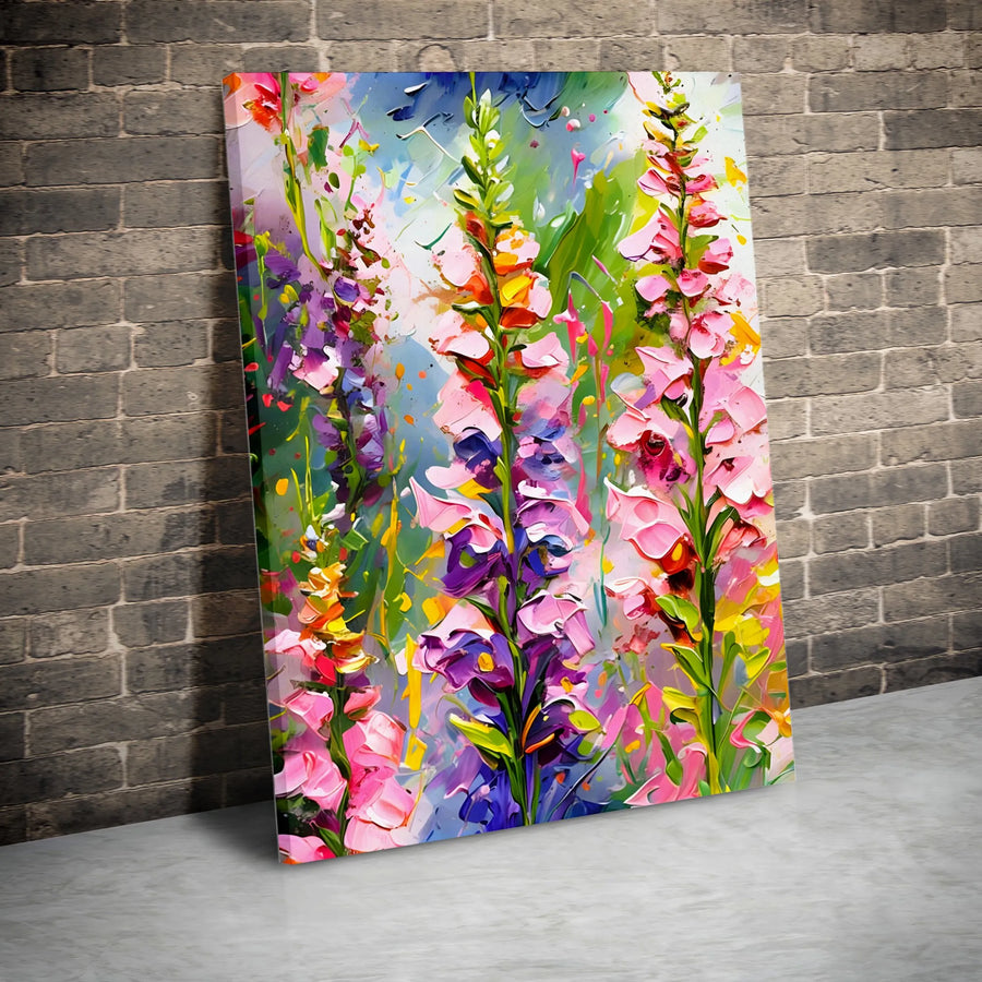 Foxglove Floral Wall Art | Abstract Impressionist Flower Painting | Premium Gallery-Wrapped Canvas | Botanical Home Decor Gift