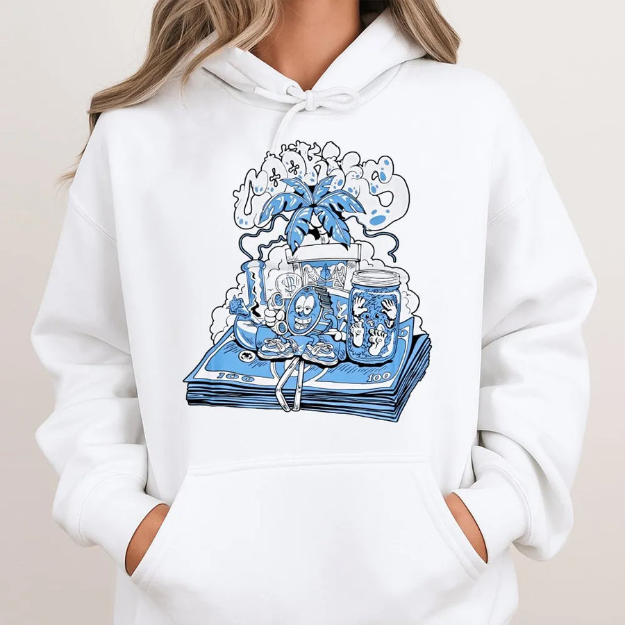 Streetwear Graphic Hoodie | Blue Money Stack Design | Premium Cotton Blend | Unisex Urban Apparel Gift for Him