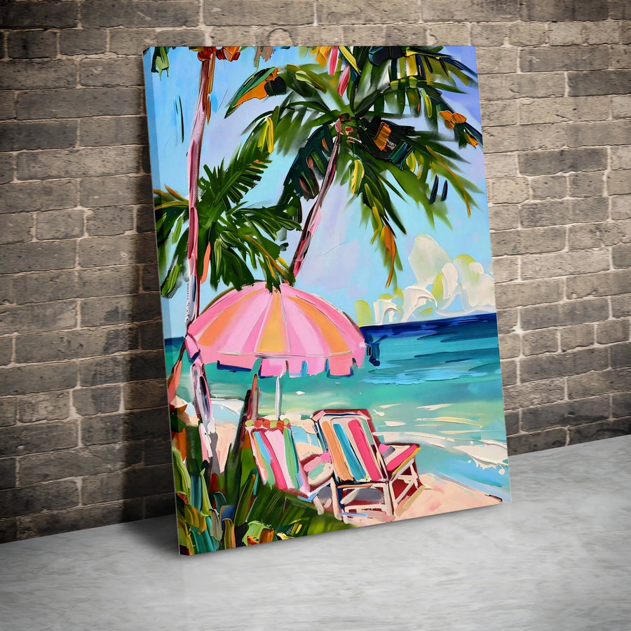 Tropical Beach Canvas Wall Art | Colorful Impasto Style Painting | Premium Canvas Print | Coastal Home Decor Gift
