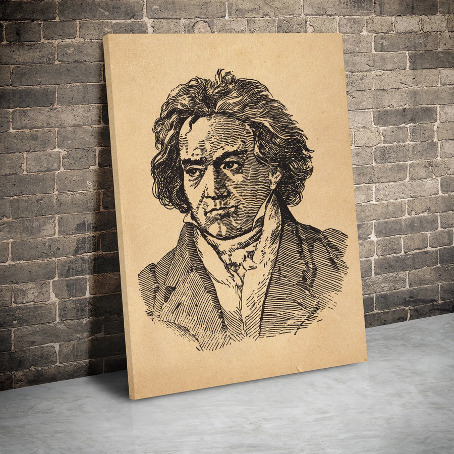 Beethoven Portrait Canvas Print | Vintage Engraving Style Art | 1.25 Inch Gallery Wrap | Classical Music Lover Gift Home Decor