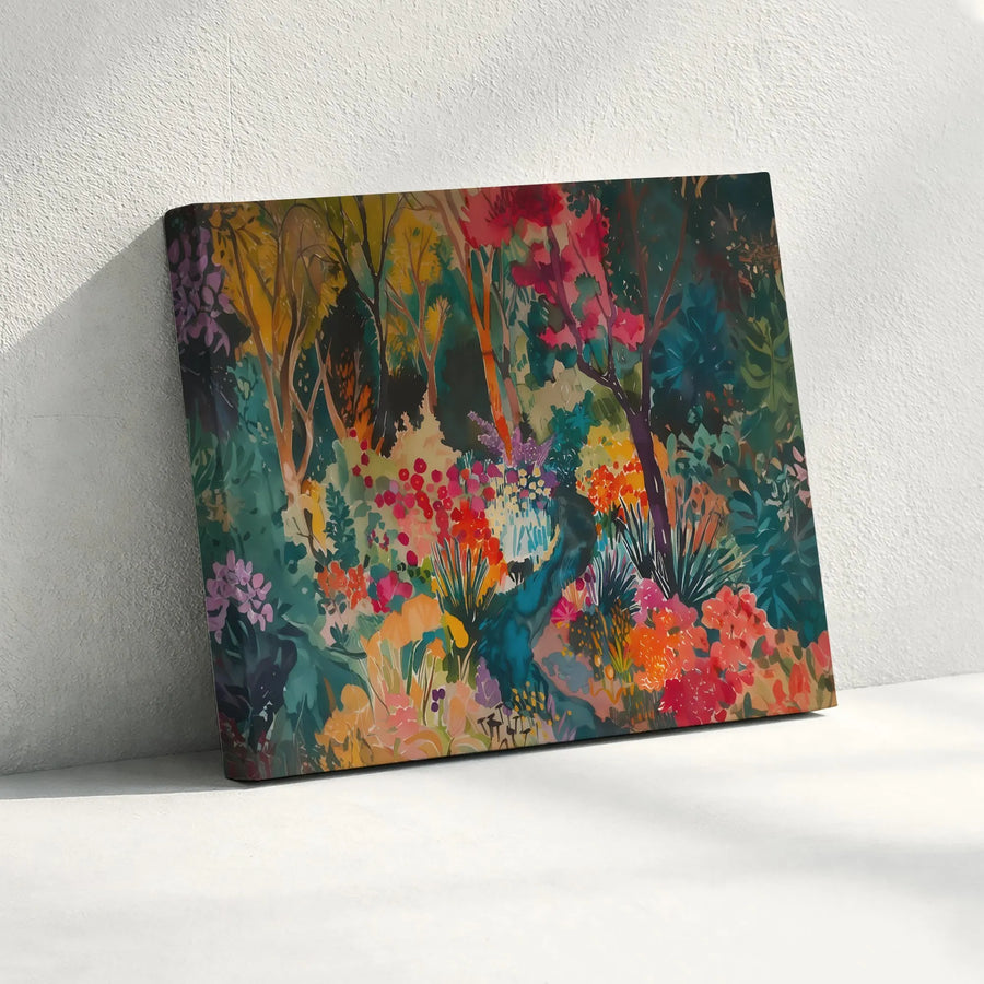 Colorful Abstract Forest Canvas Wall Art | Vibrant Botanical Landscape Stream Print | Gallery Quality 1.25 Inch Wrap | Modern Home Decor Gift