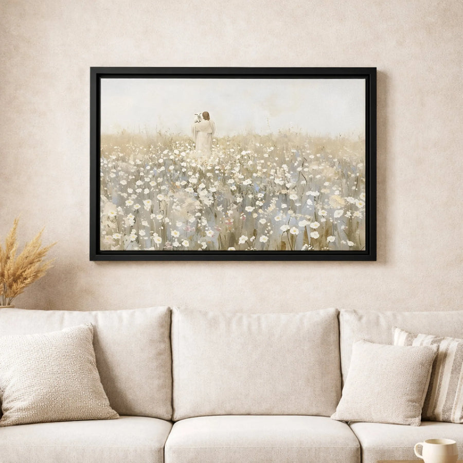Jesus The Good Shepherd Canvas | Religious Floral Landscape Wall Art | Gallery Quality Fade-Resistant Print | Christian Home Decor Gift