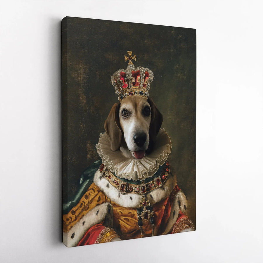 Royal Beagle Portrait Canvas Wall Art | Renaissance King Dog Painting | Premium Thick Gallery Wrap | Unique Gift for Beagle Owner