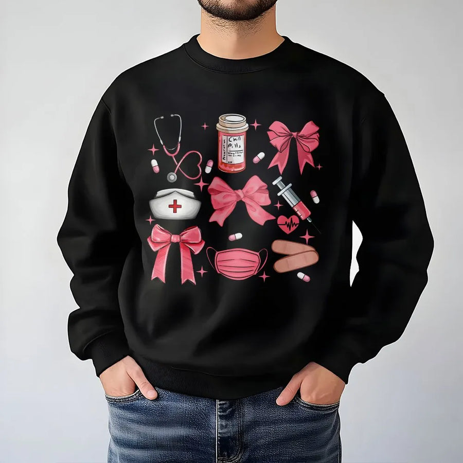 Coquette Nurse Sweatshirt | Aesthetic Pink Bow Stethoscope Design | Soft Cotton Blend | Nursing School Graduation Gift for Her