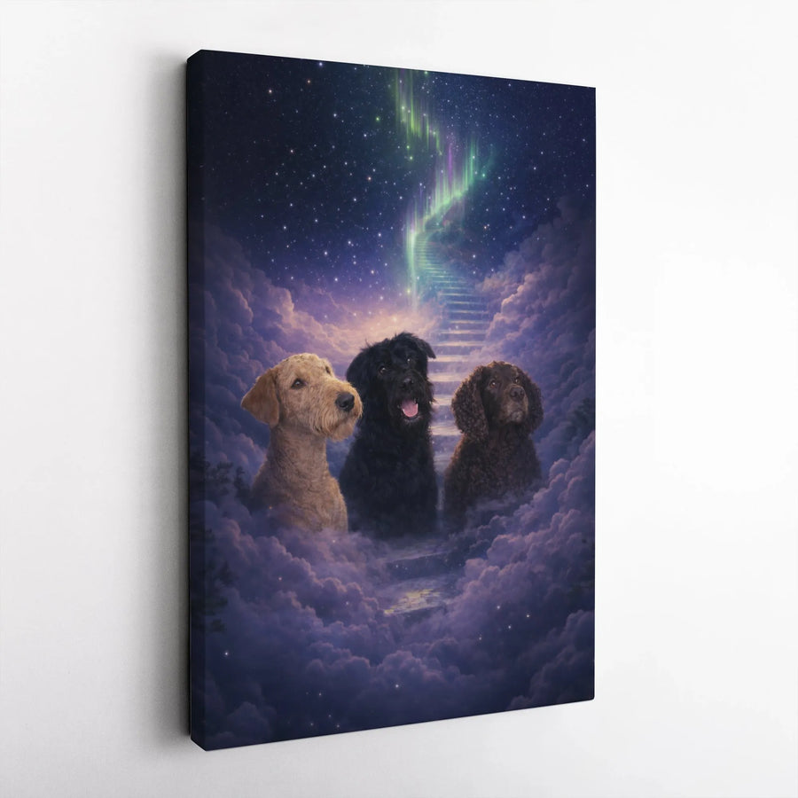 Dog Memorial Canvas Wall Art | Rainbow Bridge Stairway to Heaven | Premium Gallery Wrapped Print | Pet Loss Sympathy Remembrance Gift for Dog Owners