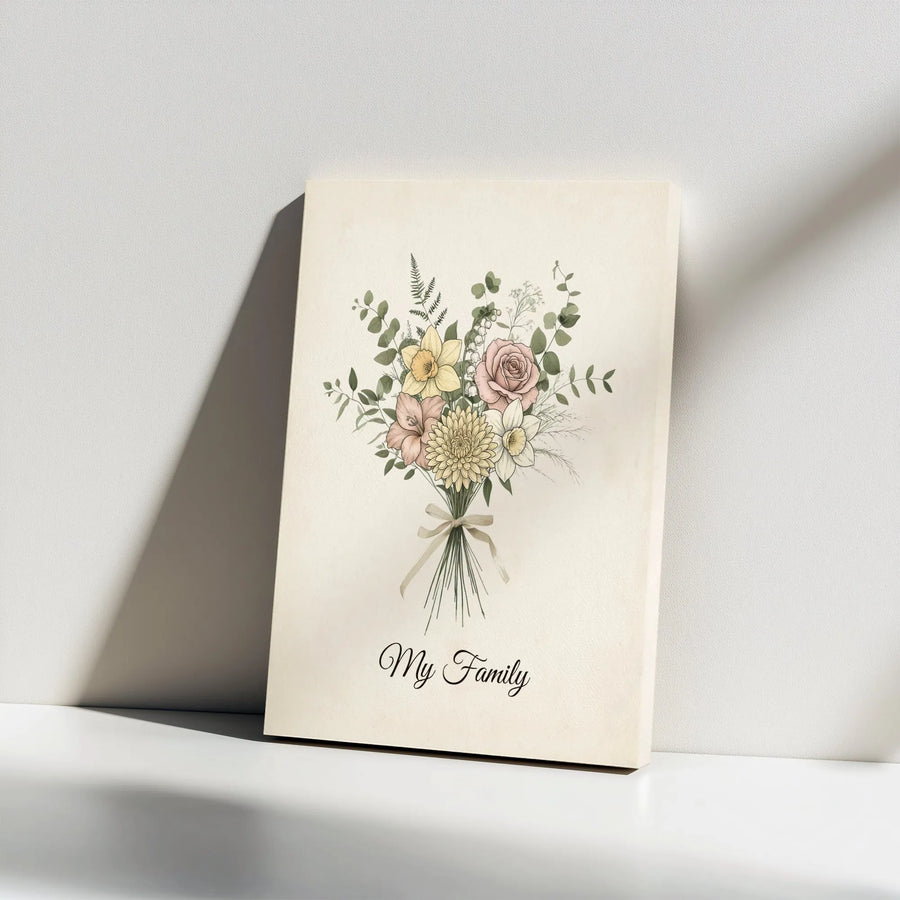 Family Flower Bouquet Canvas Print | Vintage Botanical Illustration | Premium 1.25" Thick Gallery Wrap | Meaningful Family Home Decor Gift