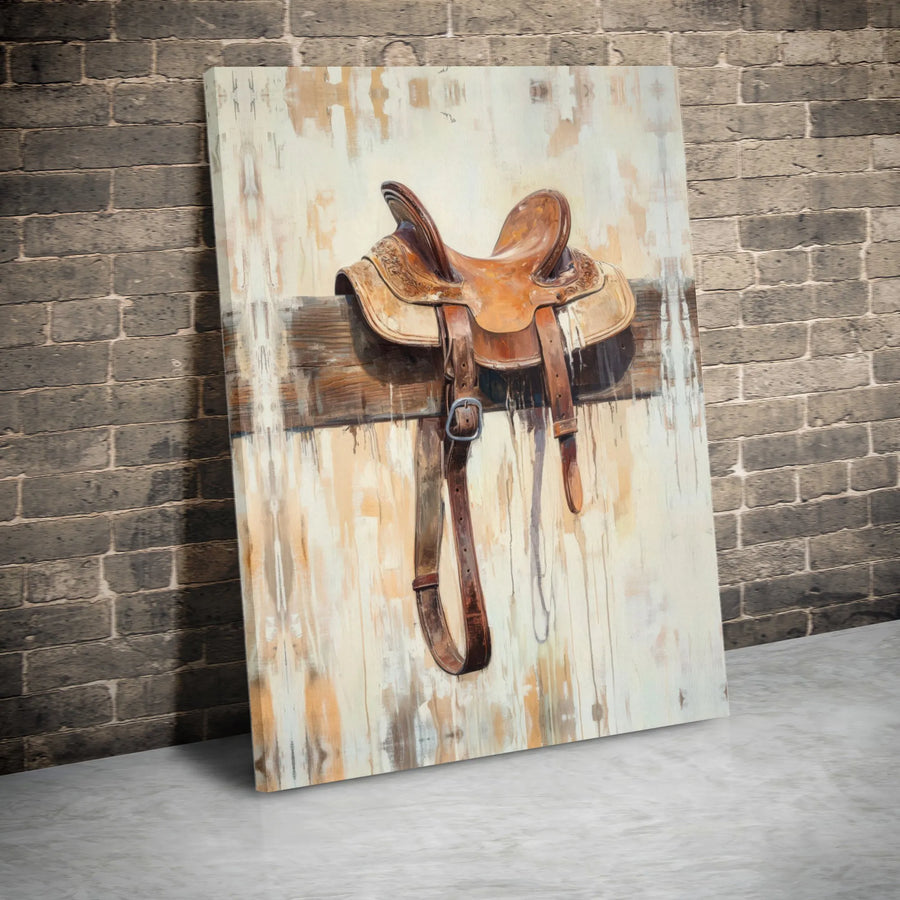 Western Horse Saddle Canvas Print | Rustic Equestrian Wall Art | Premium Gallery-Wrapped 1.25" Profile | Country Home & Office Decor Gift