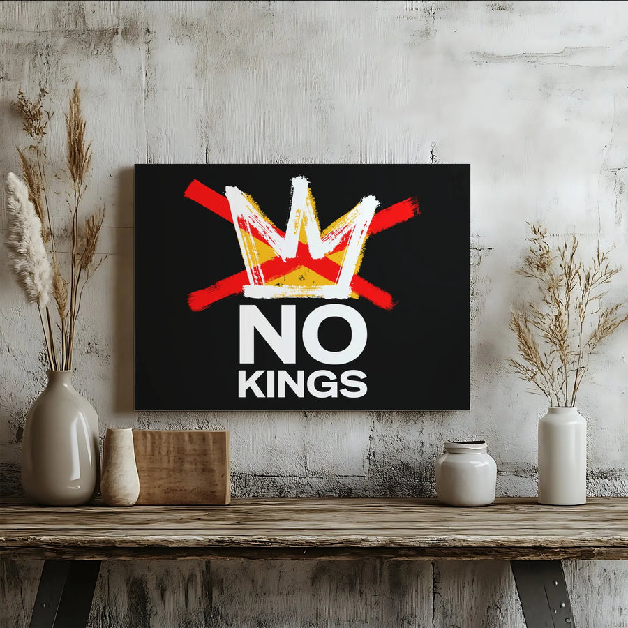 No Kings Canvas Wall Art | Crossed Out Crown Protest Print | Premium 1.25" Thick Canvas | Modern Political Statement Decor Gift