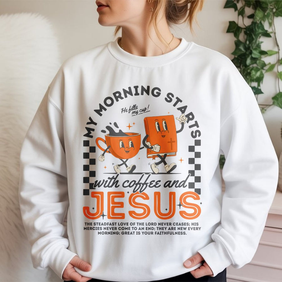 Coffee and Jesus Sweatshirt | Retro Christian Graphic Tee | Premium Cotton Blend | Faith-Based Religious Gift for Women and Men