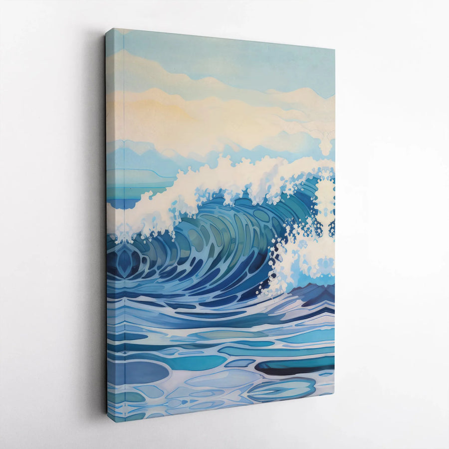 Ocean Wave Canvas Art | Stylized Seascape Painting | Premium Gallery Wrapped Canvas | Coastal Living Room Decor Gift