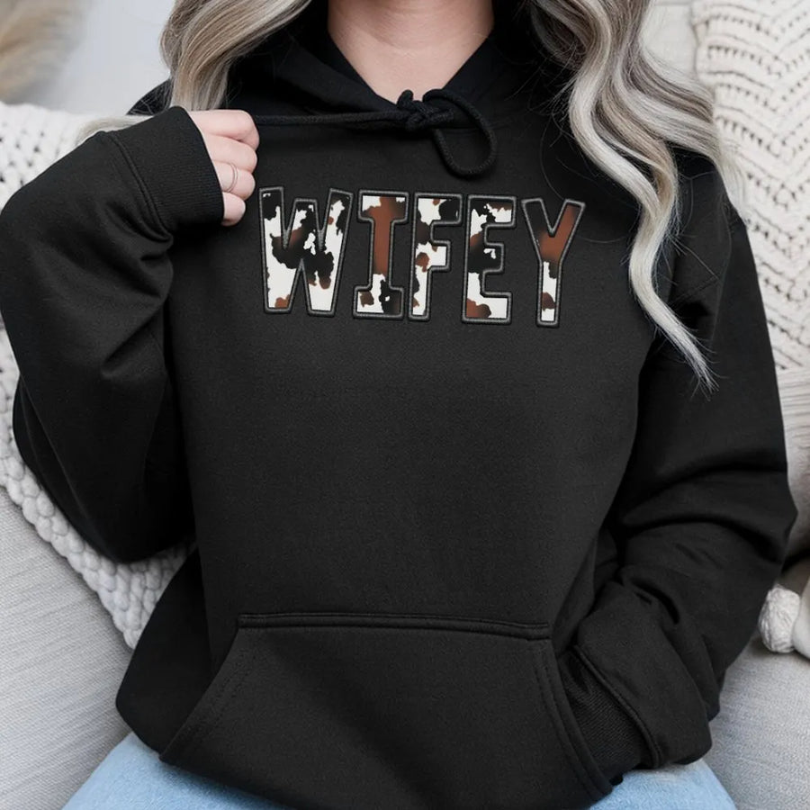 Wifey Hoodie | Western Cow Print Aesthetic | Premium Cotton Blend | Gift For Bride Or Newlywed Wife