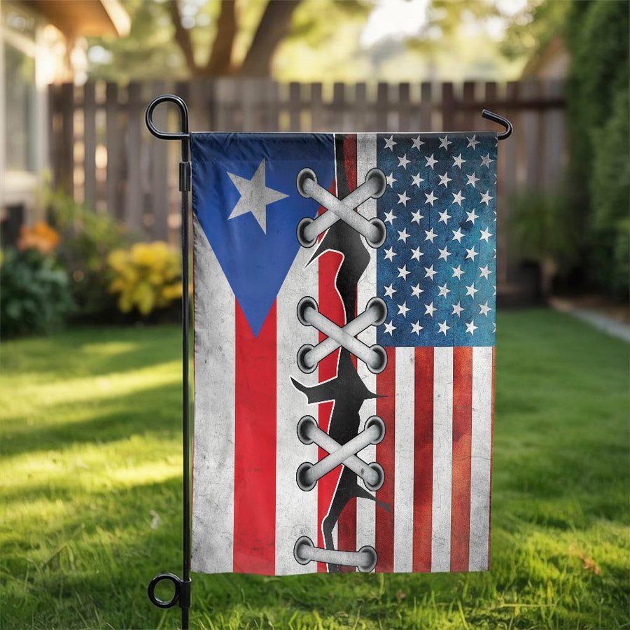 Puerto Rico USA Flag Garden Flag | Patriotic Lace-Up Split Design | Weather-Resistant Polyester | Gift for Puerto Rican Heritage and American Pride