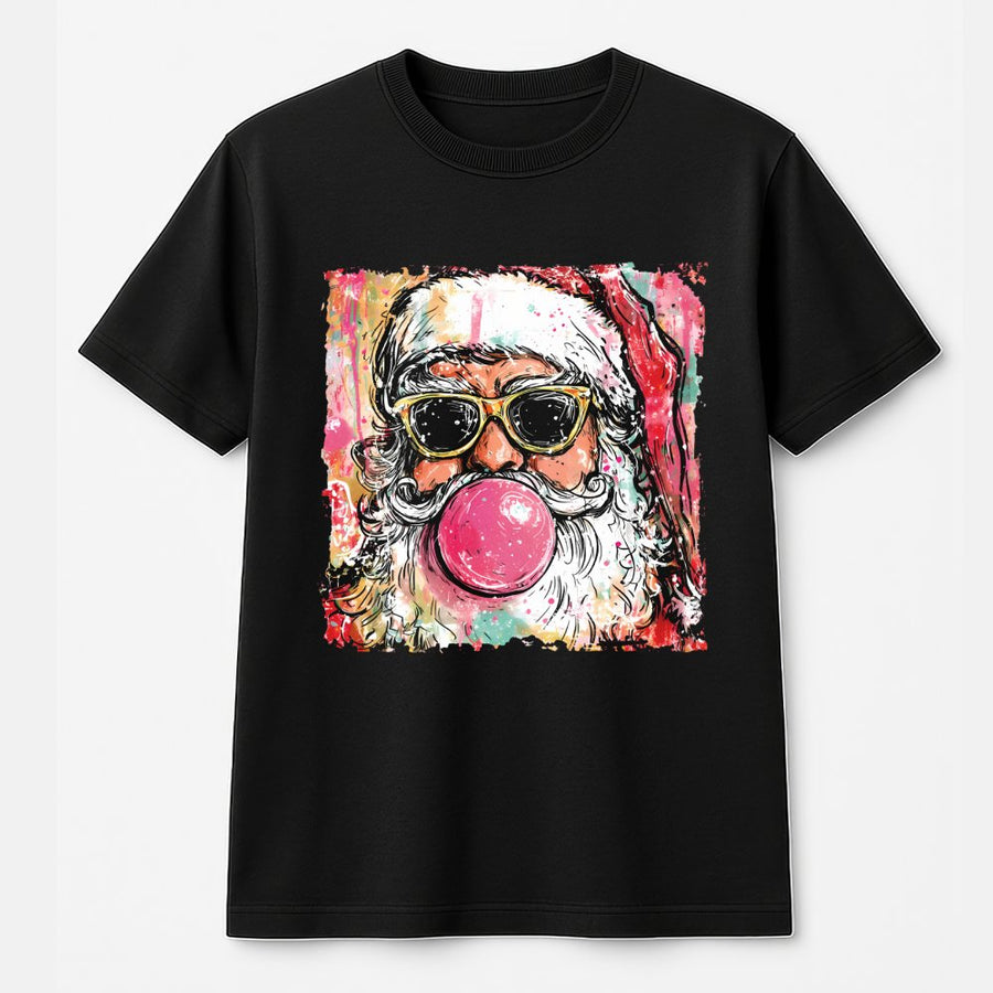 Cool Santa Bubble Gum T-Shirt | Retro Christmas Graphic Art | 100% Cotton Premium Tee | Funny Holiday Gift for Women and Men