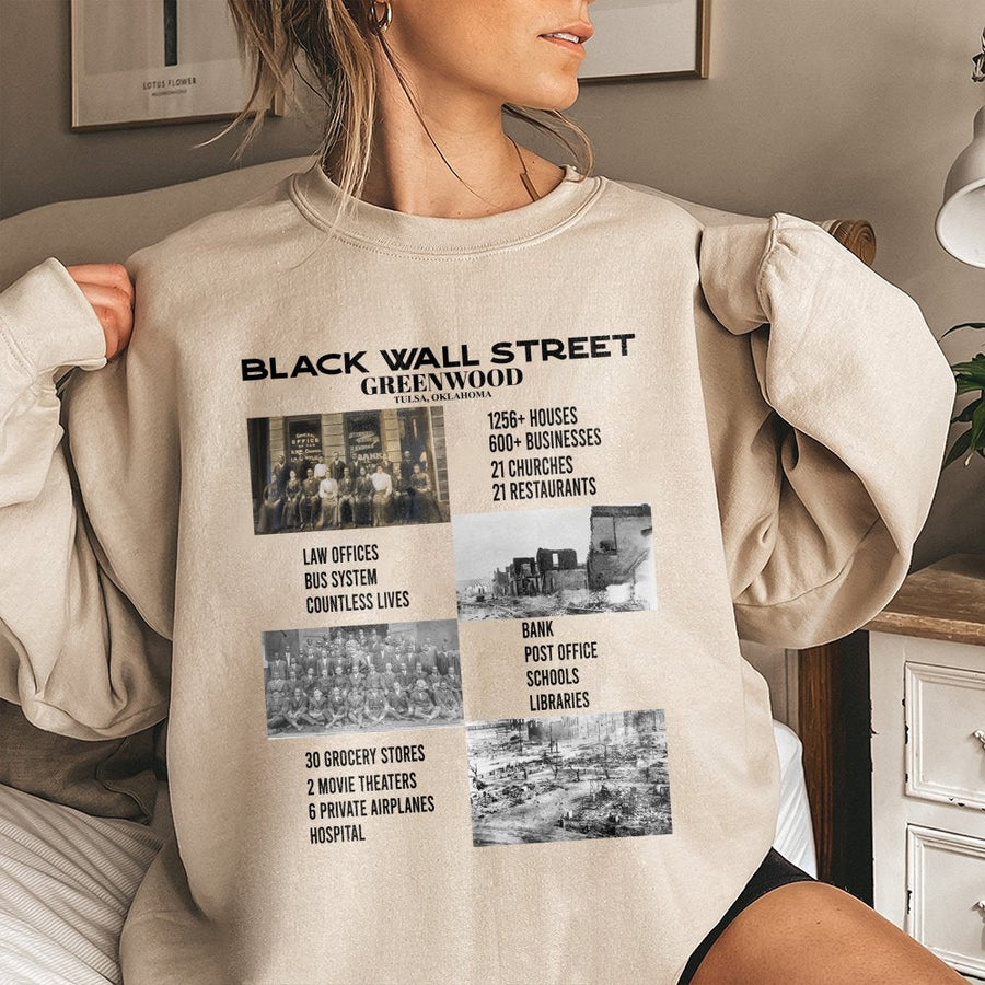 Black Wall Street Sweatshirt | Greenwood Tulsa History Graphic | Premium Cotton Blend | African American Heritage Gift for History Lovers