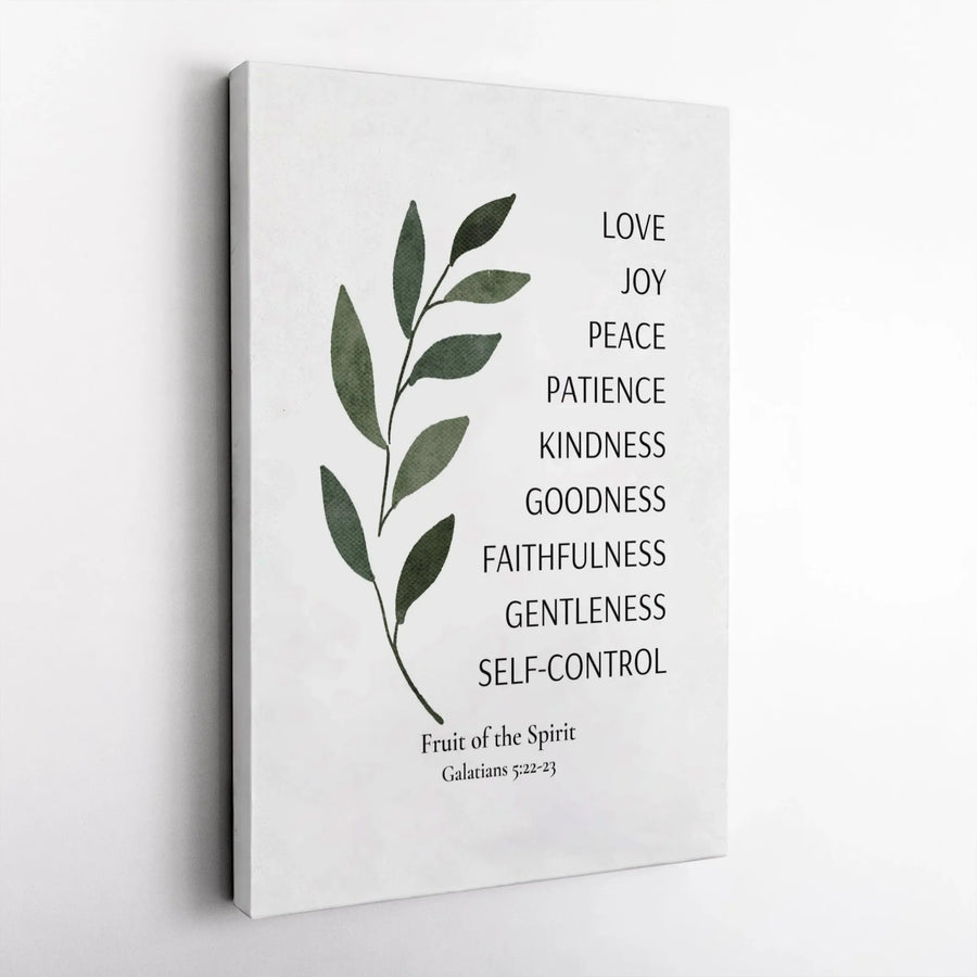 Fruit of the Spirit Canvas Wall Art | Galatians 5:22-23 Watercolor Greenery Branch | Premium Gallery Wrap Decor | Christian Home Gift for Believers