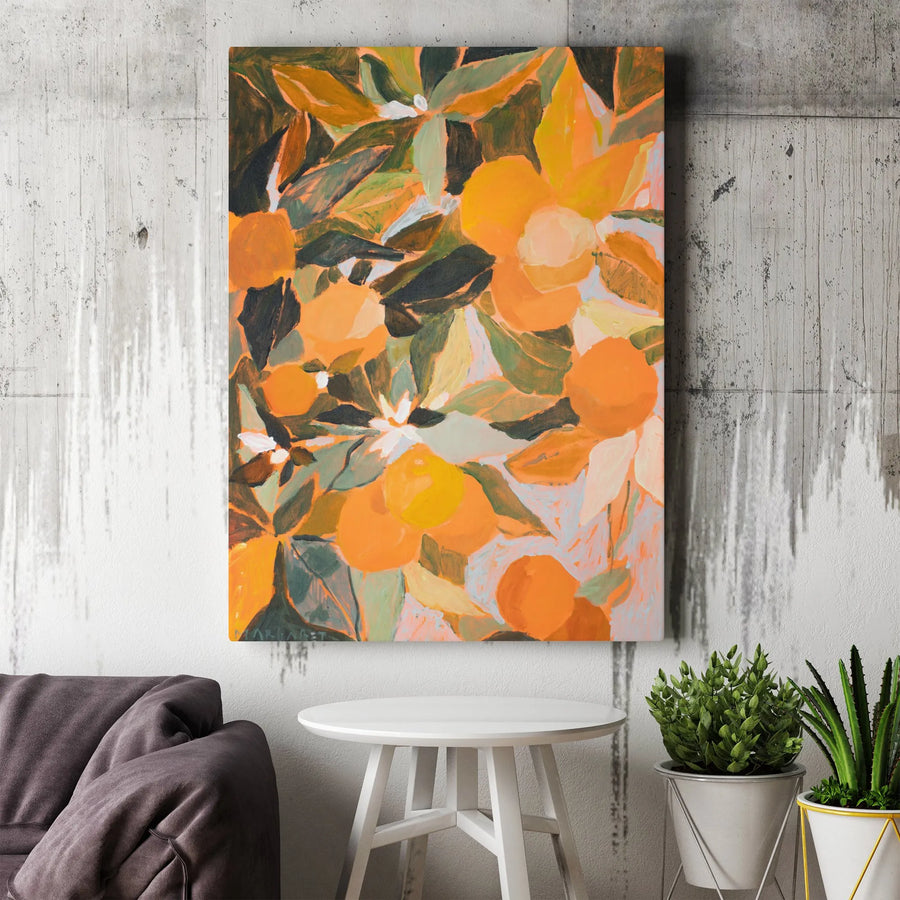 Abstract Orange Tree Canvas Wall Art | Painterly Botanical Print | Premium Frameless Design | Modern Kitchen Decor Gift