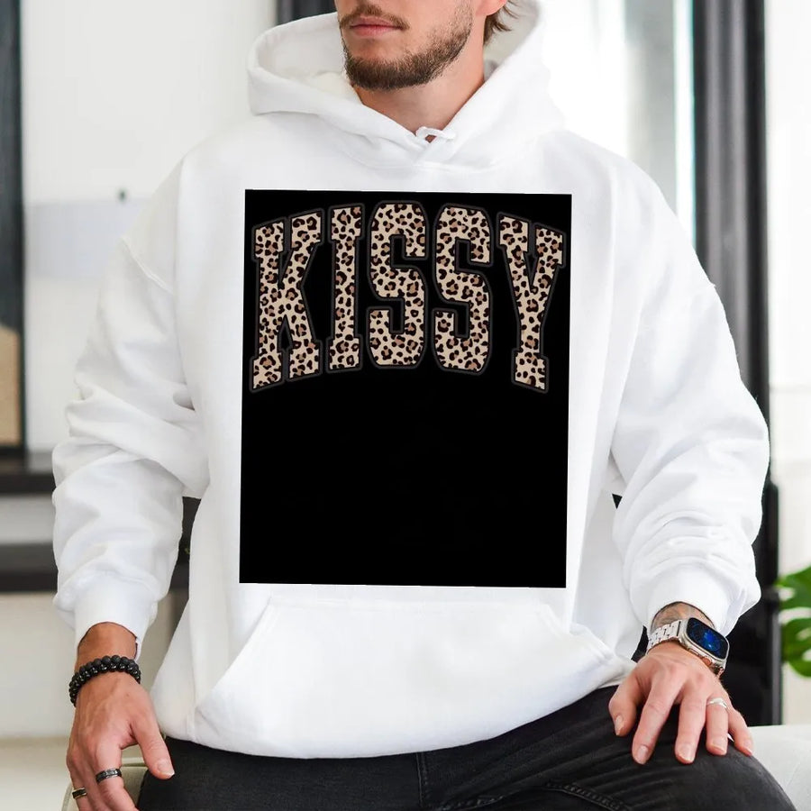 Kissy Leopard Print Shirt | Varsity Letter Cheetah Graphic Tee | Soft Cotton Unisex Top | Trendy Aesthetic Streetwear Gift for Her