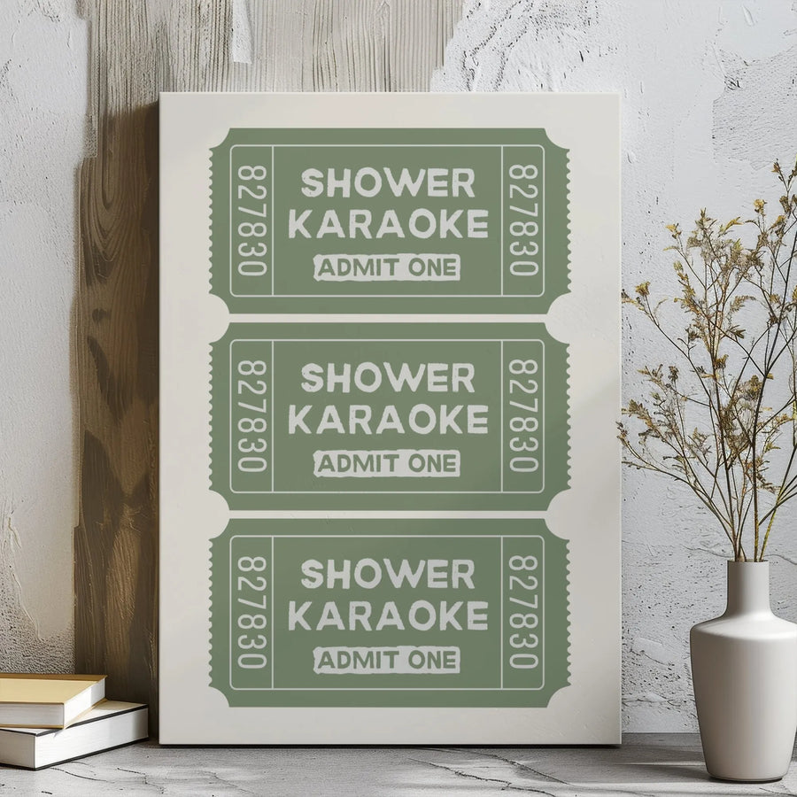 Shower Karaoke Canvas Wall Art | Funny Admit One Ticket Print | Premium Gallery Wrap Decor | Unique Bathroom Gift for Singers