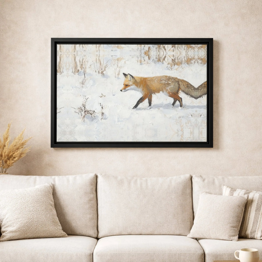 Red Fox Canvas Wall Art | Snowy Winter Wildlife Painting | Premium Gallery Wrap Print | Nature Lover Home Decor Gift