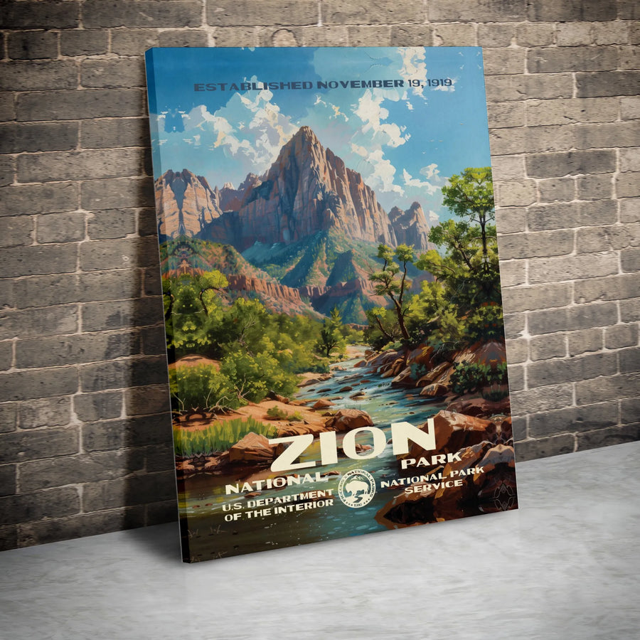 Zion National Park Poster | Vintage Travel Landscape Art | Premium 1.25-Inch Gallery Canvas | Nature Lover Wall Decor Gift